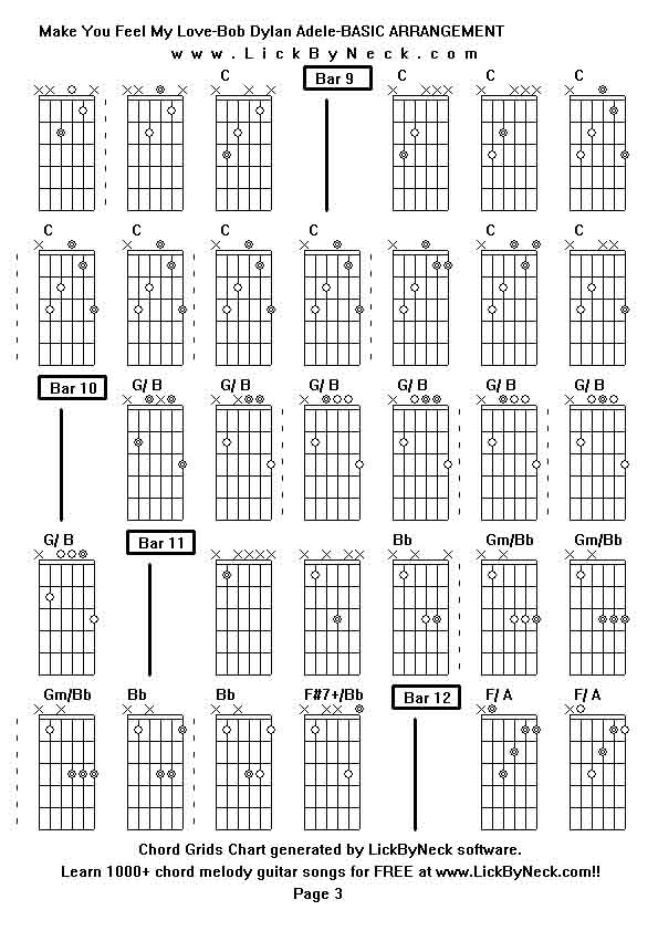 Chord Grids Chart of chord melody fingerstyle guitar song-Make You Feel My Love-Bob Dylan Adele-BASIC ARRANGEMENT,generated by LickByNeck software.